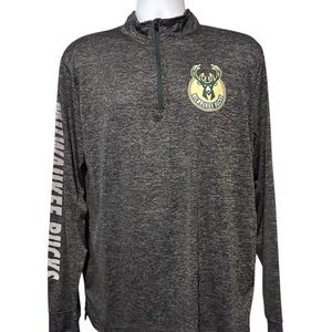 Men’s NBA Milwaukee Bucks Gray Quarter-Zip Pullover Long Sleeve Shirt Si…